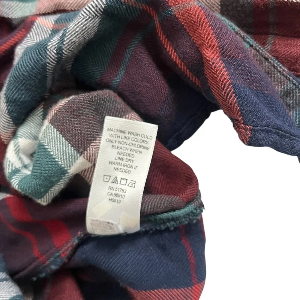 Maurices Relaxed Fit Tunic Plaid Button‎ Down Shirt XXL Burgundy Navy Rayon